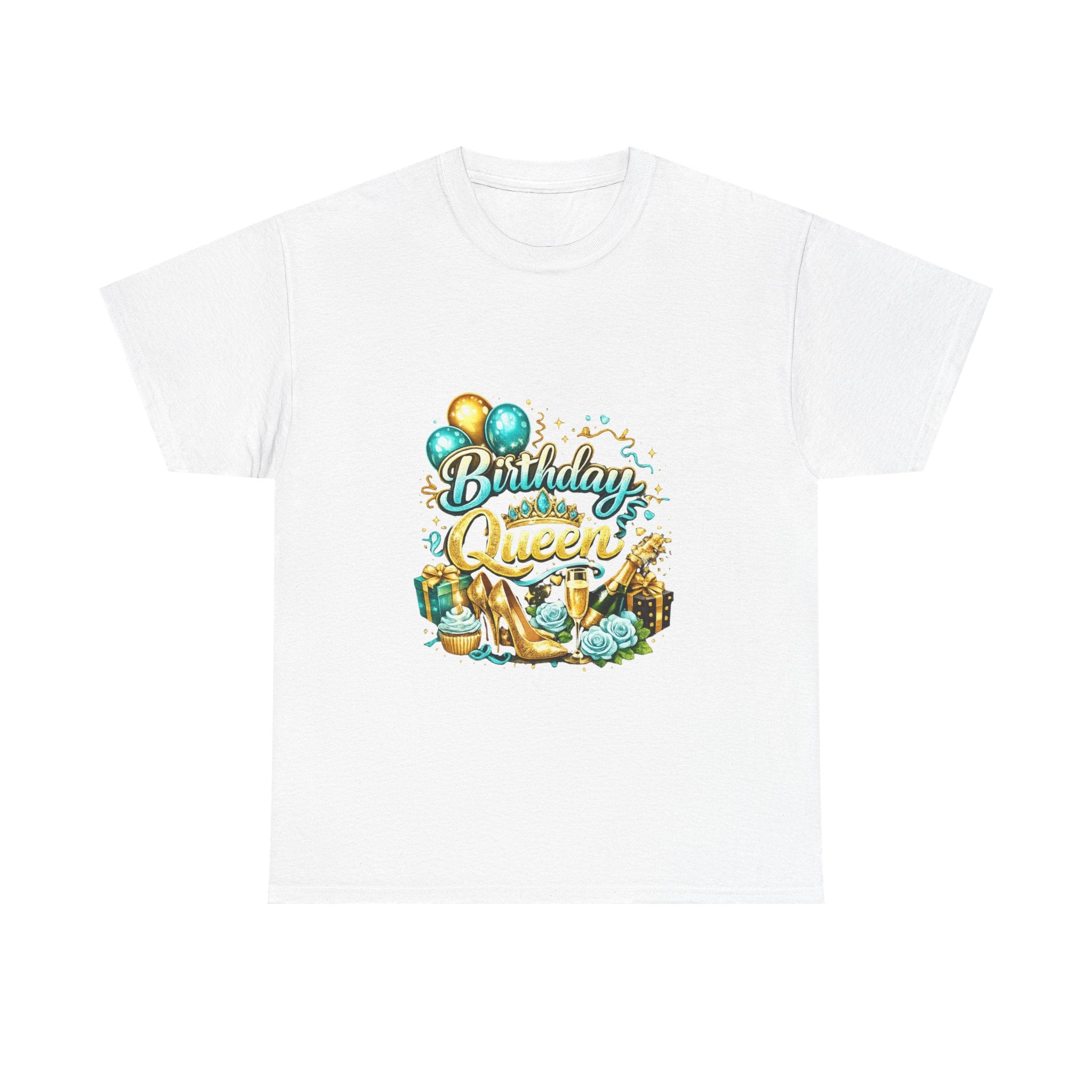 Birthday Queen T-Shirt — Gold Crown & Balloons Party Tee
