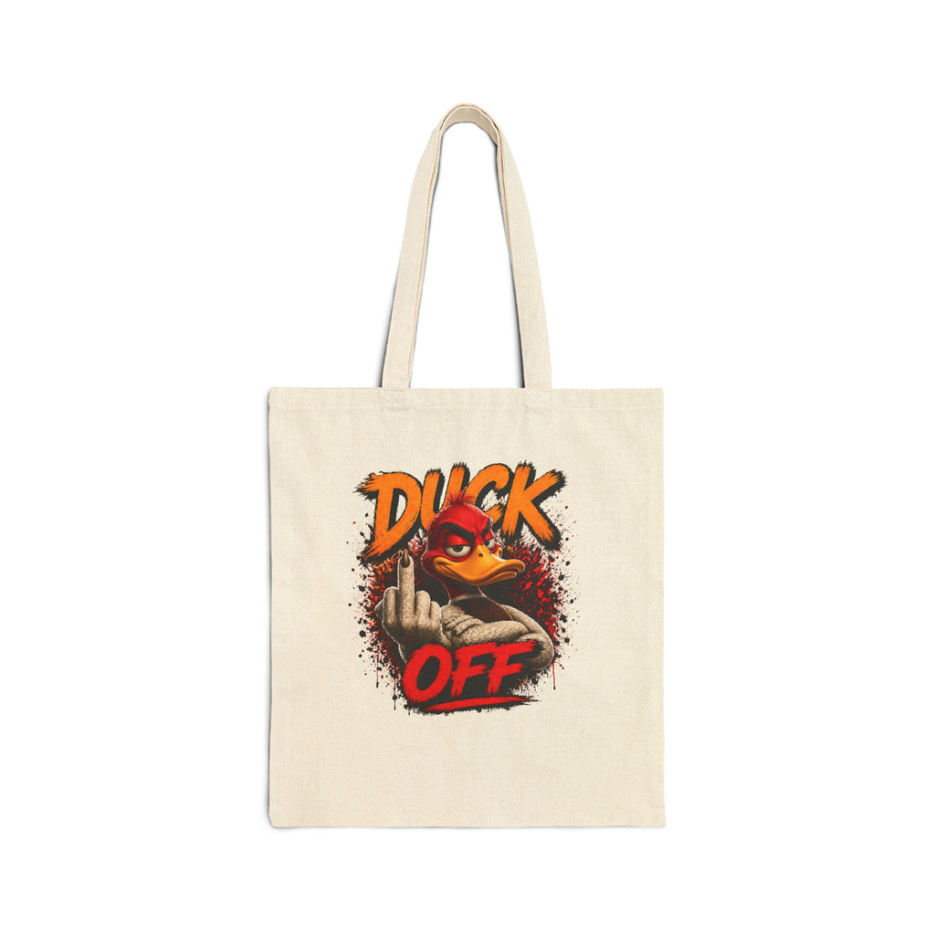 Funny "Duck Off" Canvas Tote Bag — Novelty Graphic Grocery & Market Bag