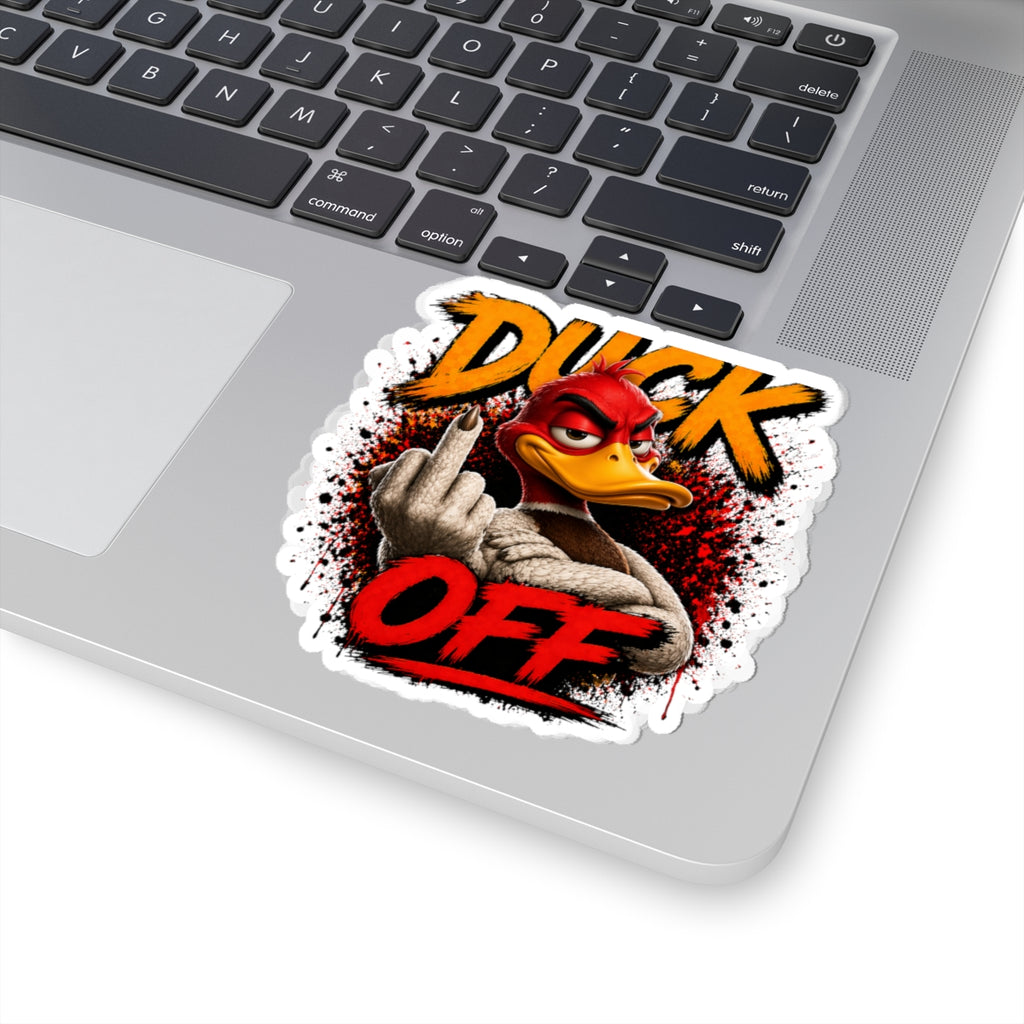 Duck Off Sticker — Rude Duck Middle Finger Kiss-Cut Vinyl Sticker