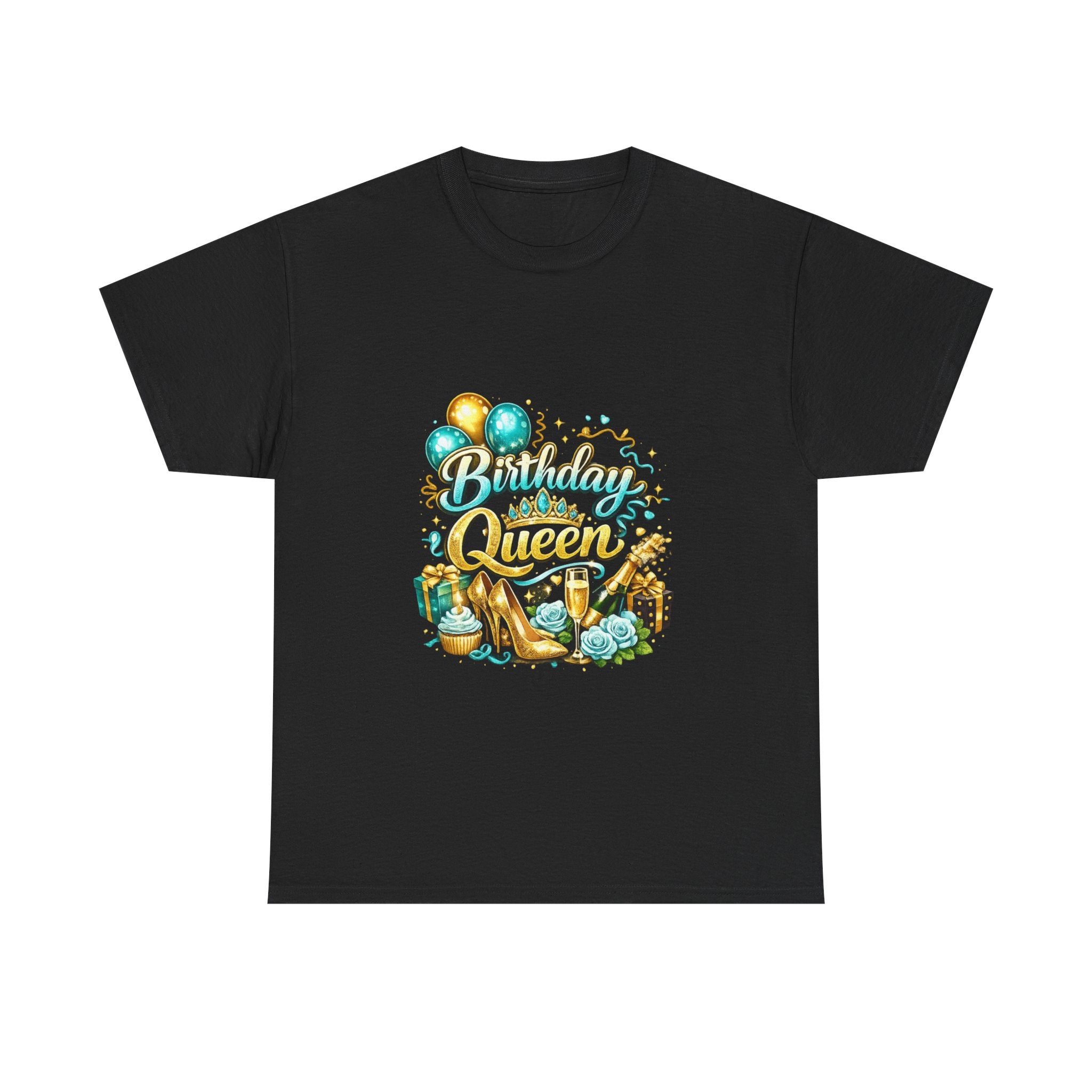 Birthday Queen T-Shirt — Gold Crown & Balloons Party Tee