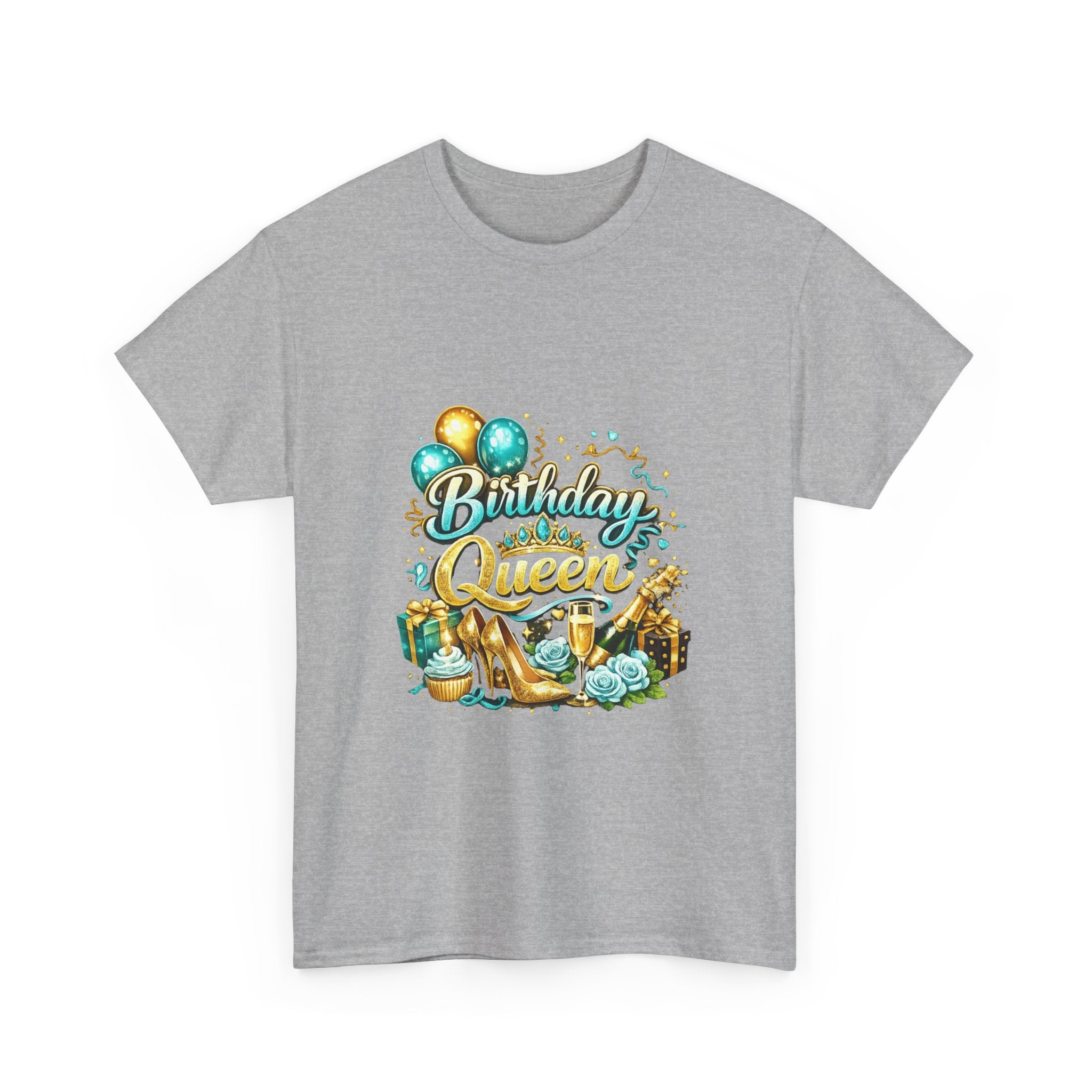Birthday Queen T-Shirt — Gold Crown & Balloons Party Tee