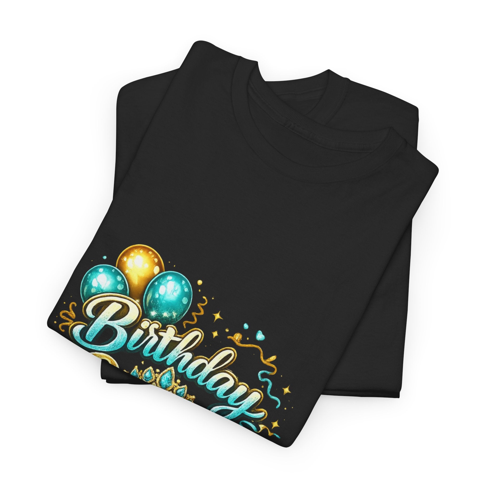 Birthday Queen T-Shirt — Gold Crown & Balloons Party Tee