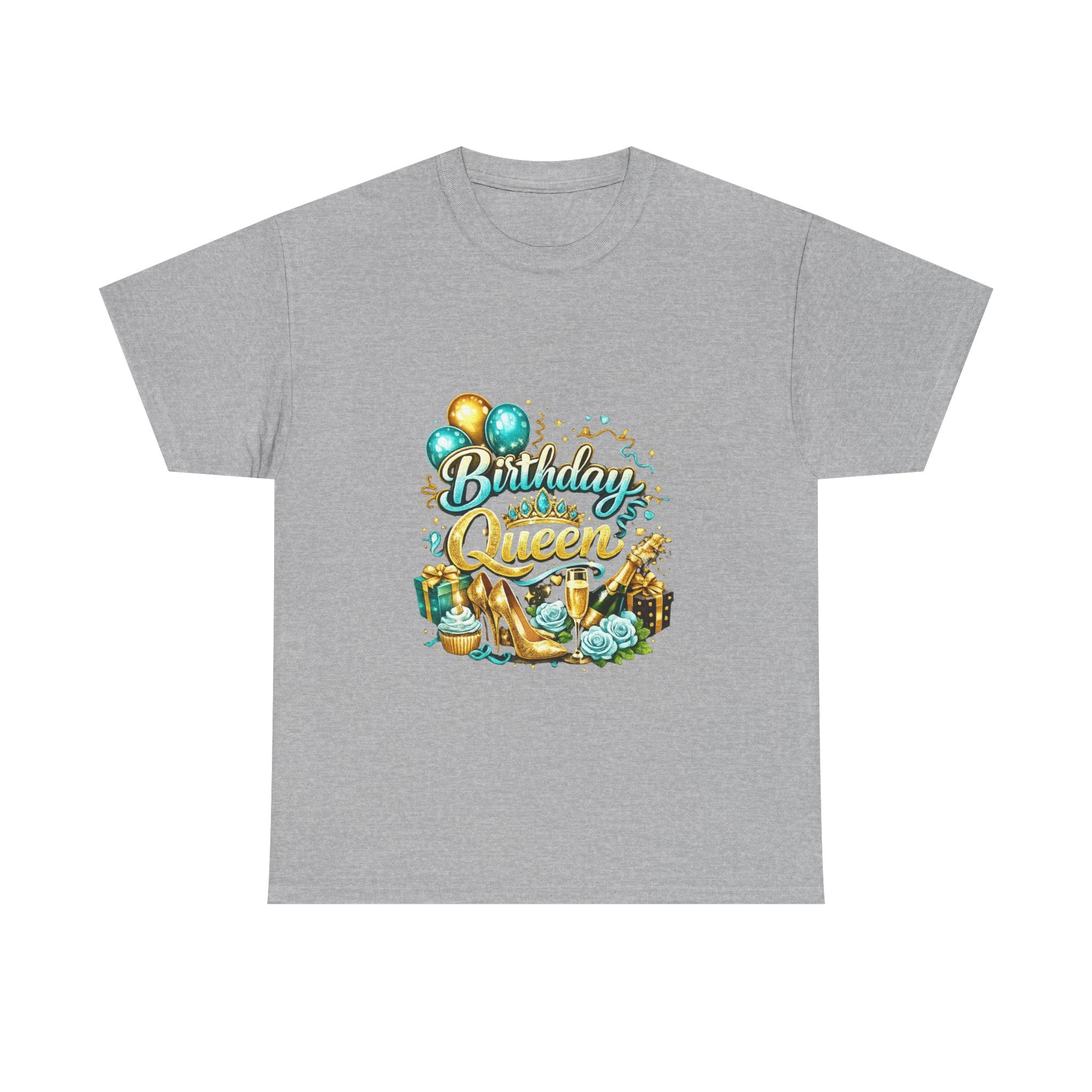 Birthday Queen T-Shirt — Gold Crown & Balloons Party Tee