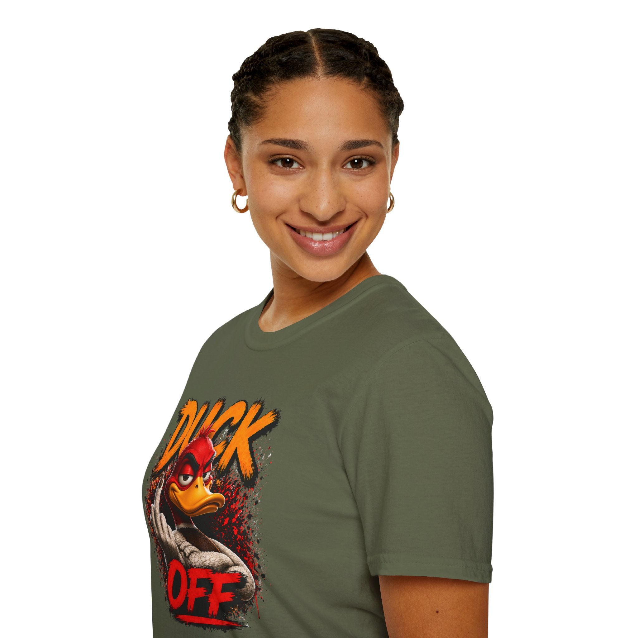 Graphic T-Shirt — 'Duck Off' Angry Duck Middle Finger Design