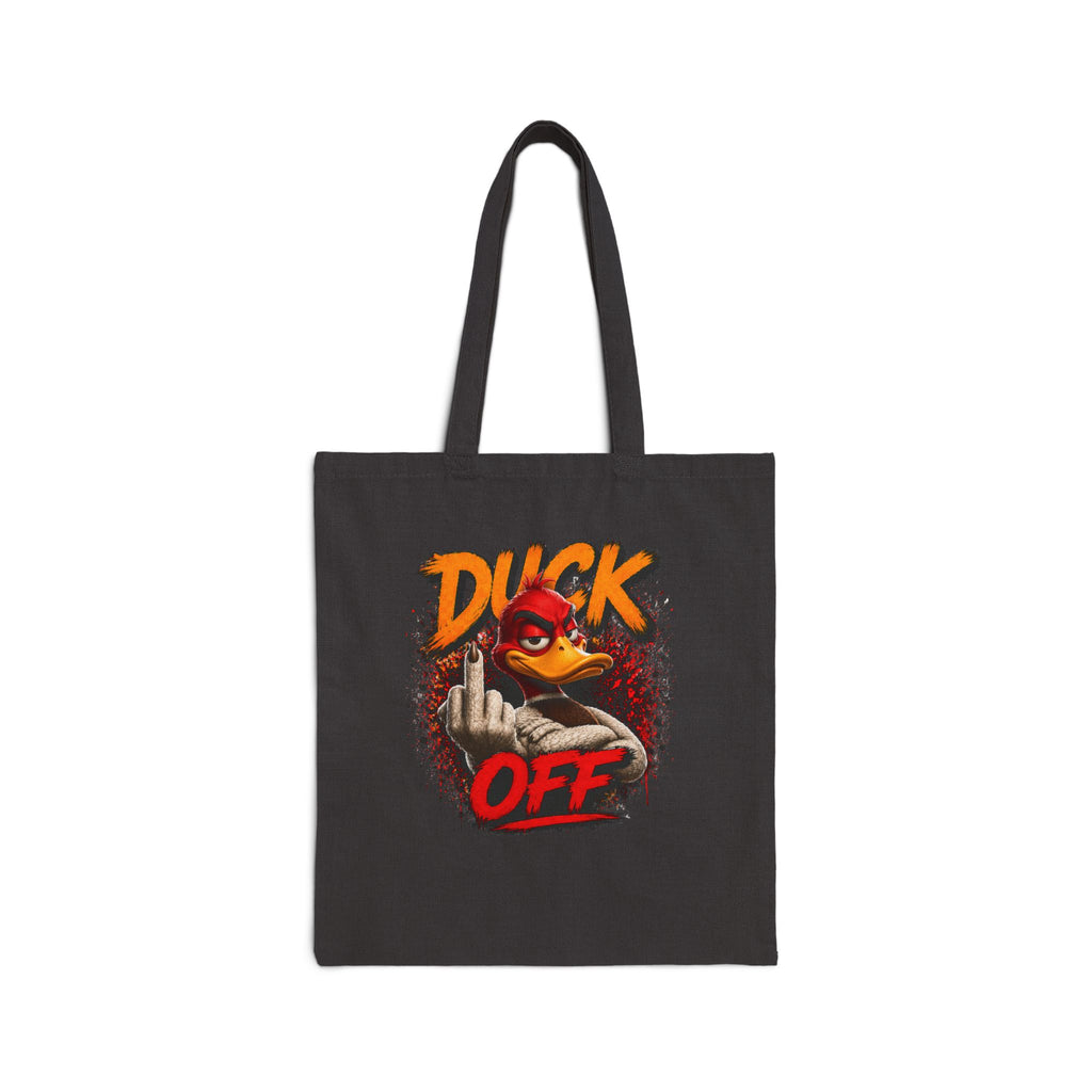 Funny "Duck Off" Canvas Tote Bag — Novelty Graphic Grocery & Market Bag