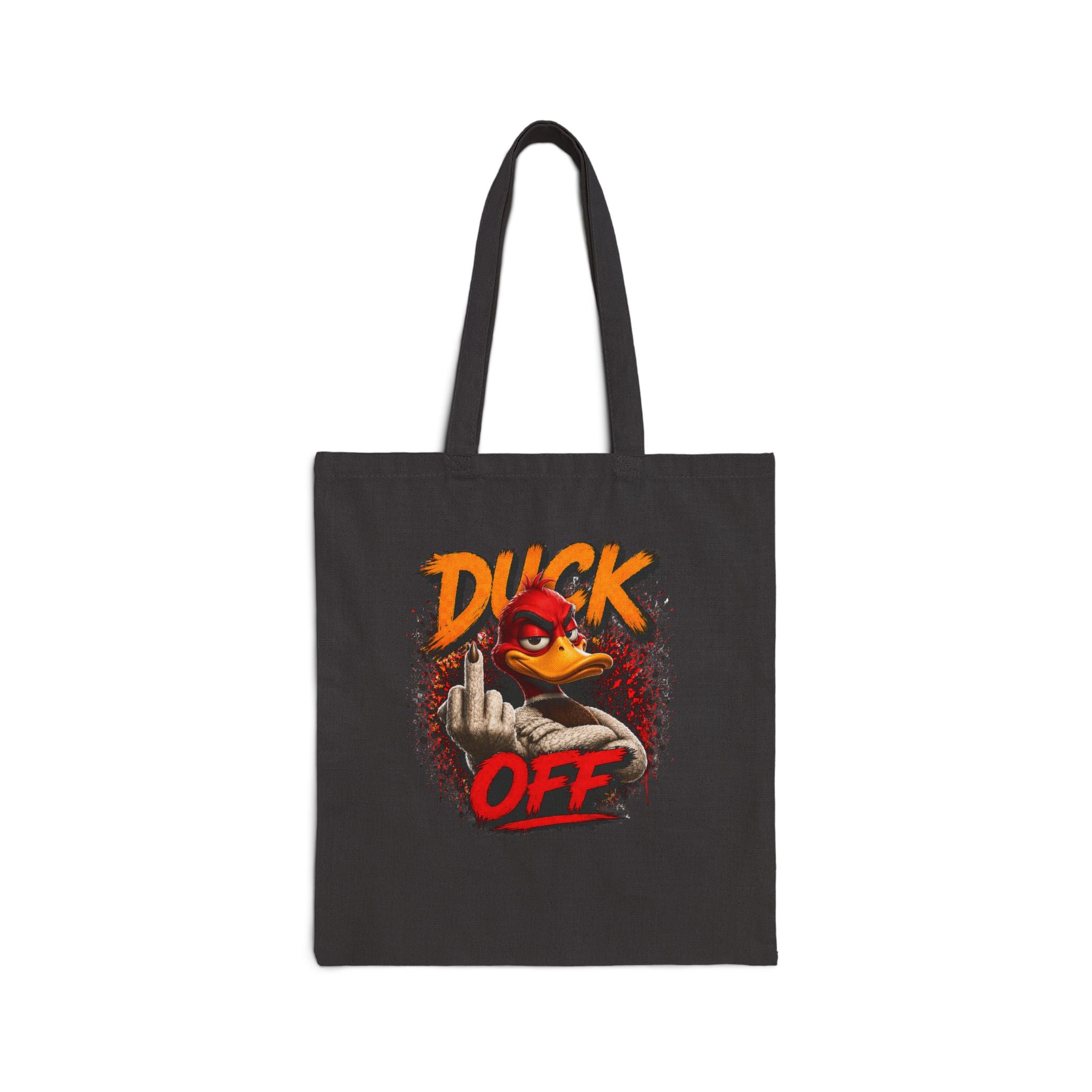 Funny "Duck Off" Canvas Tote Bag — Novelty Graphic Grocery & Market Bag