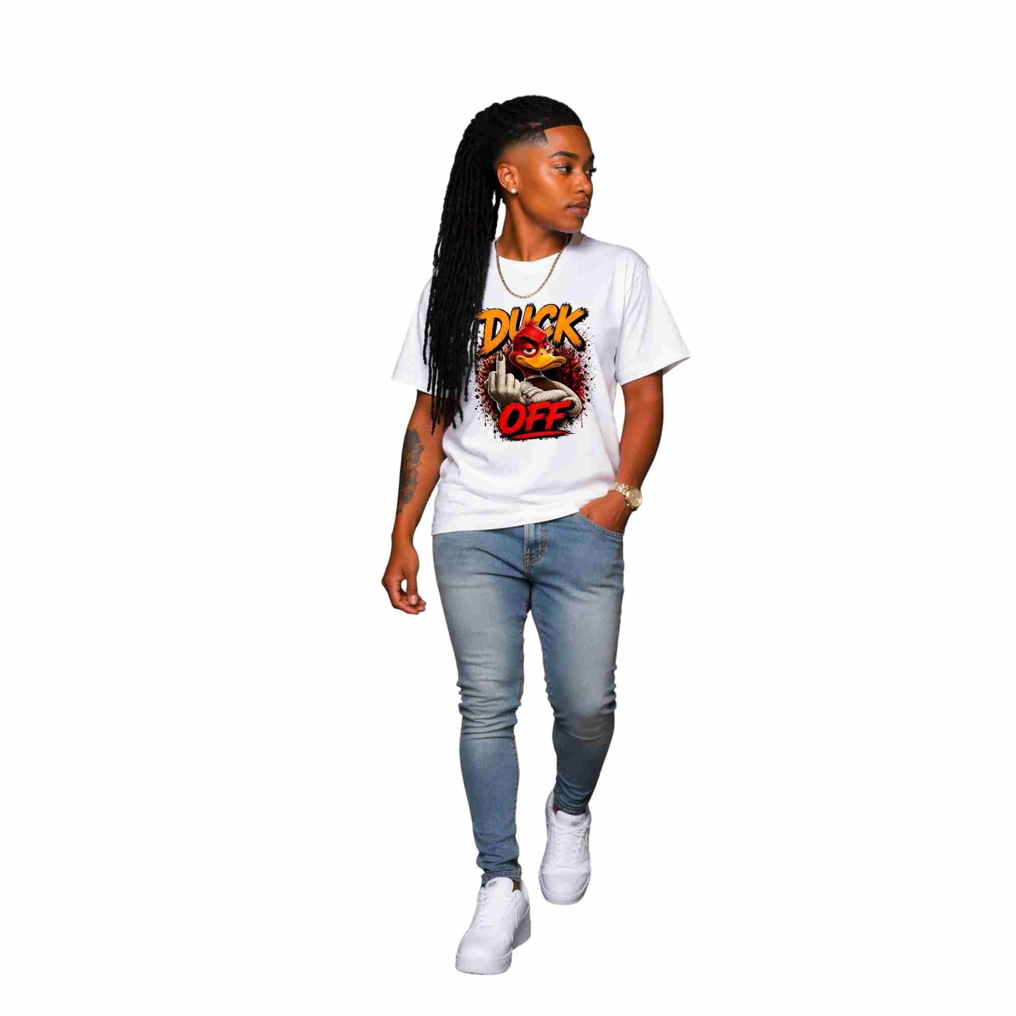 Graphic T-Shirt — 'Duck Off' Angry Duck Middle Finger Design
