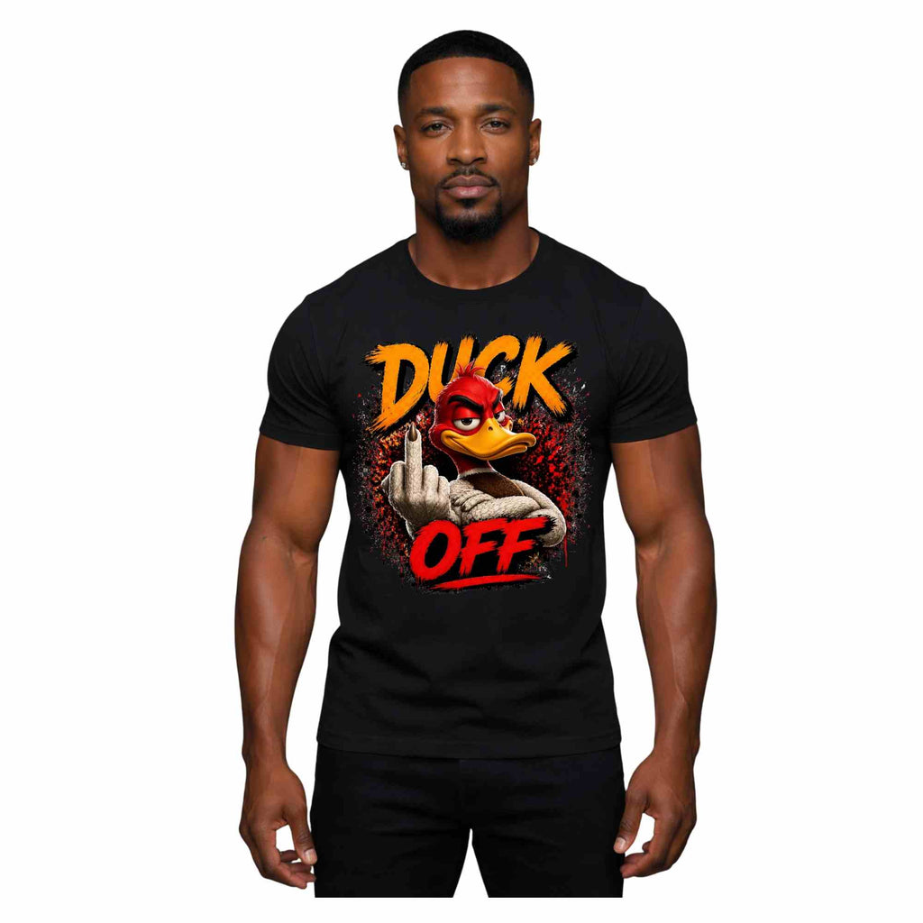 Graphic T-Shirt — 'Duck Off' Angry Duck Middle Finger Design
