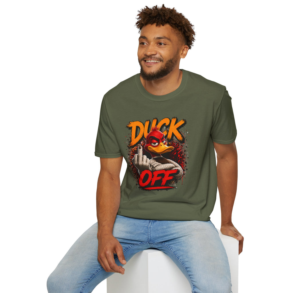 Graphic T-Shirt — 'Duck Off' Angry Duck Middle Finger Design