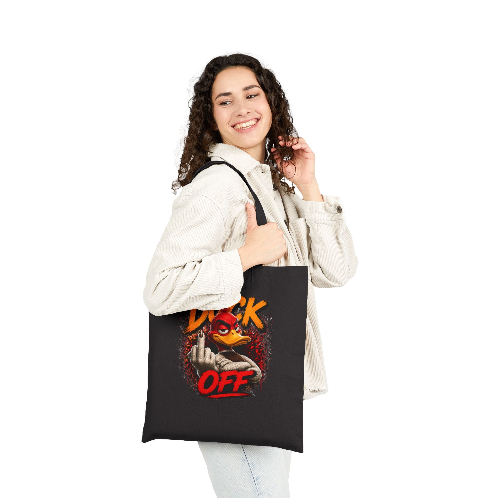 Funny "Duck Off" Canvas Tote Bag — Novelty Graphic Grocery & Market Bag